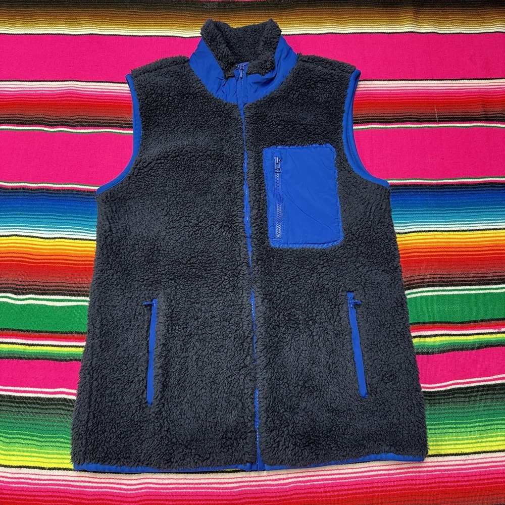 Tory Burch Tory Sport Vest Women's S Full Zip Navy Sherpa Fleece Gorpcore Hike - Picture 2 of 7